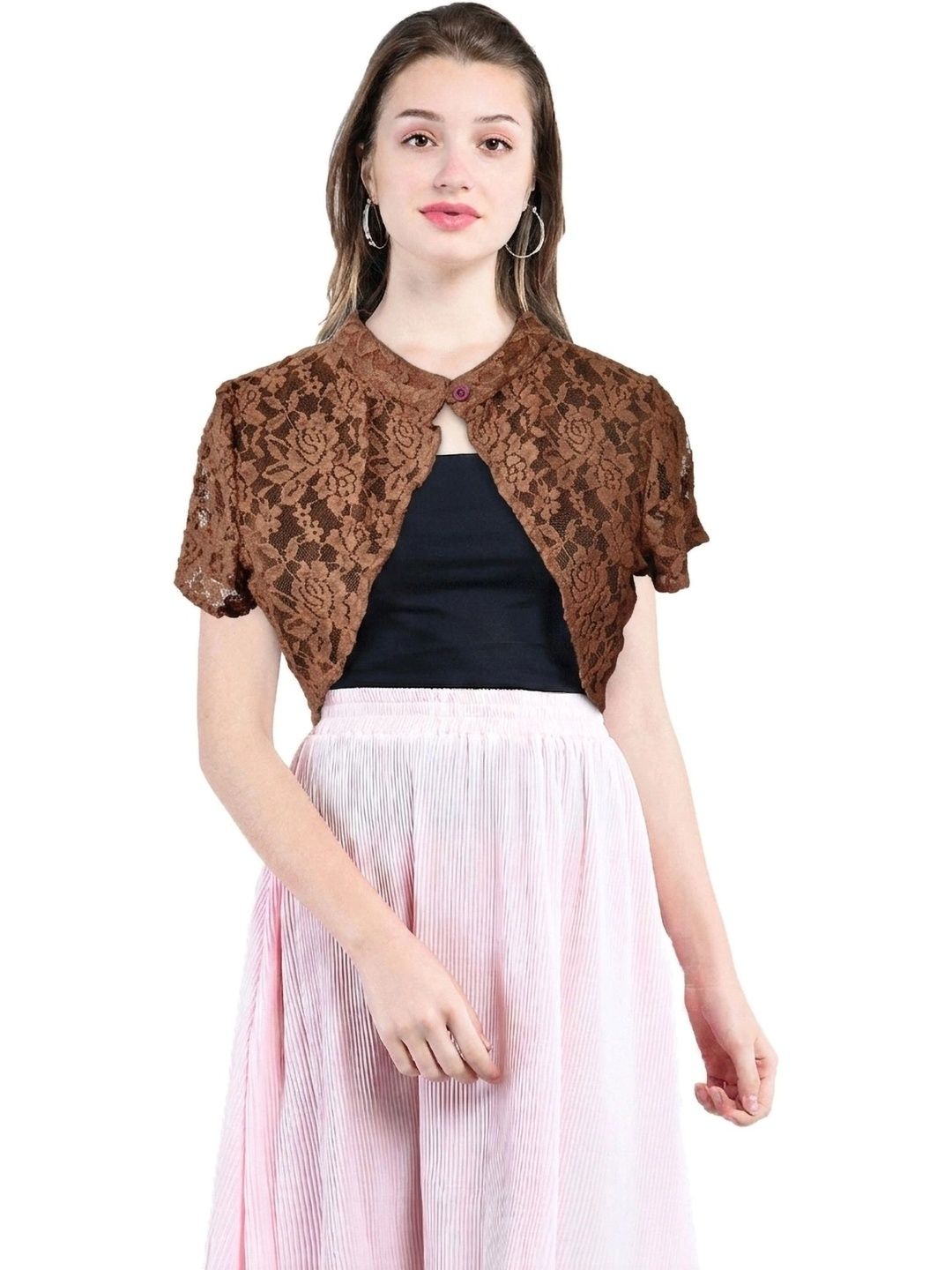 AOL Women Party Crop Sheer Button Shrug-picture-23