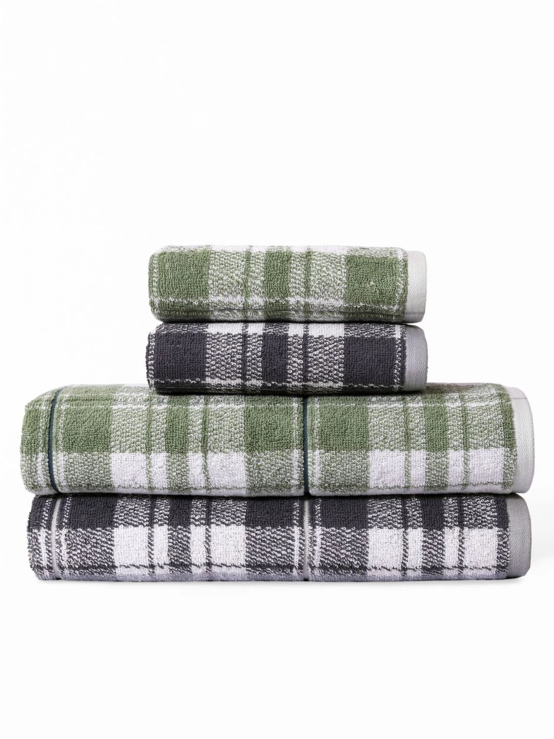 RANGOLI Green & Black 4 Piece Cotton 520 GSM Towel Set-image-29