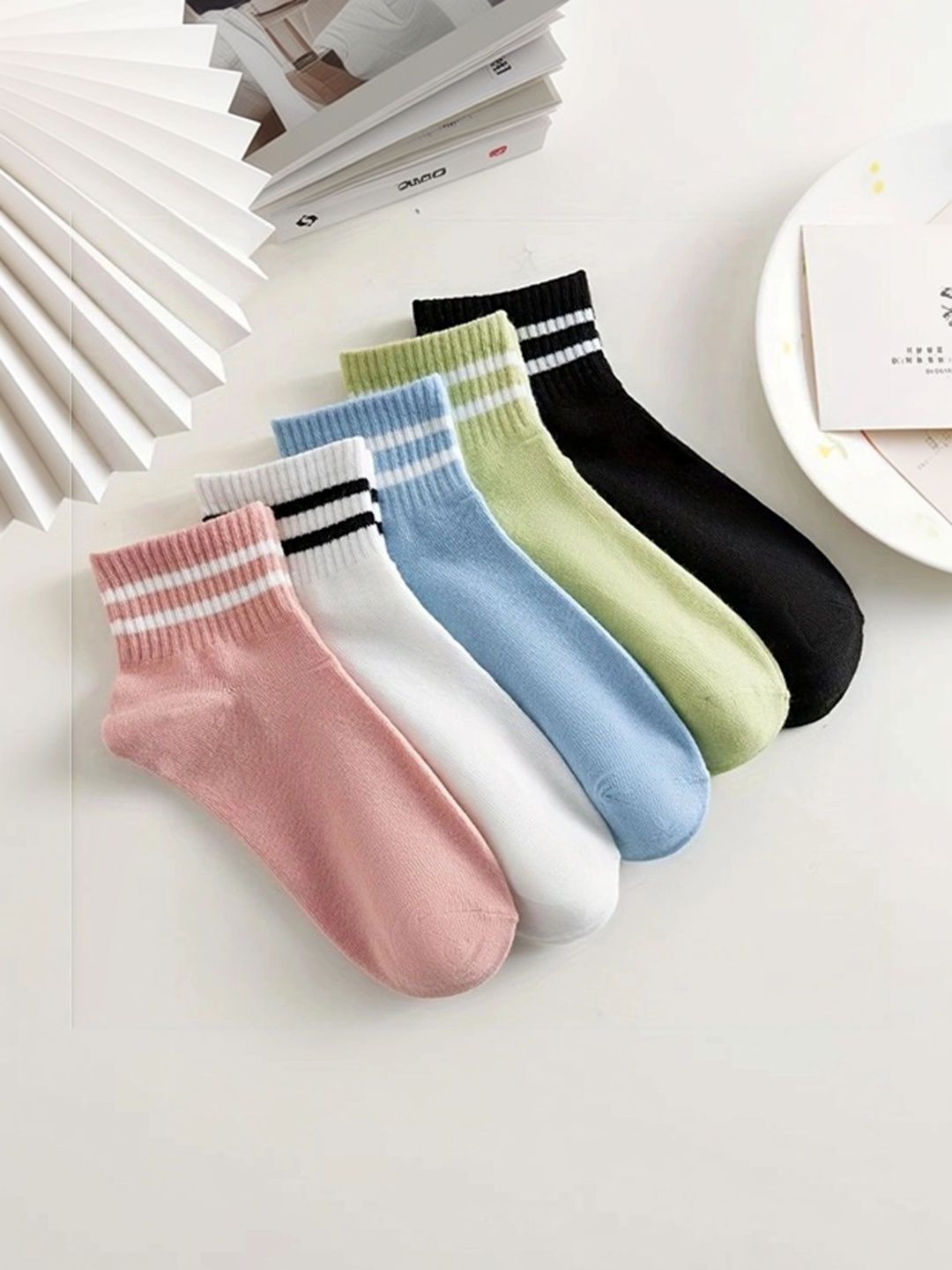 BEAR&BEYOND Men Pack of 5 Cotton Assorted Striped Above Ankle Socks-picture-38