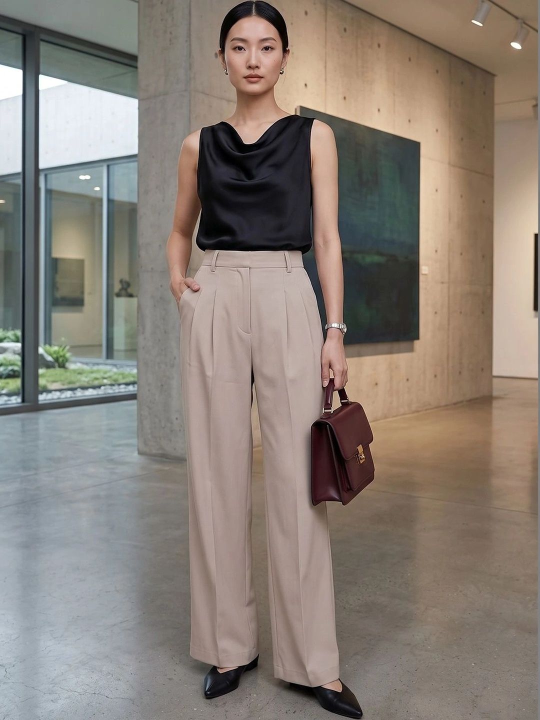 Moda Rapido Women Comfort High-Rise Pleated Trousers-picture-33