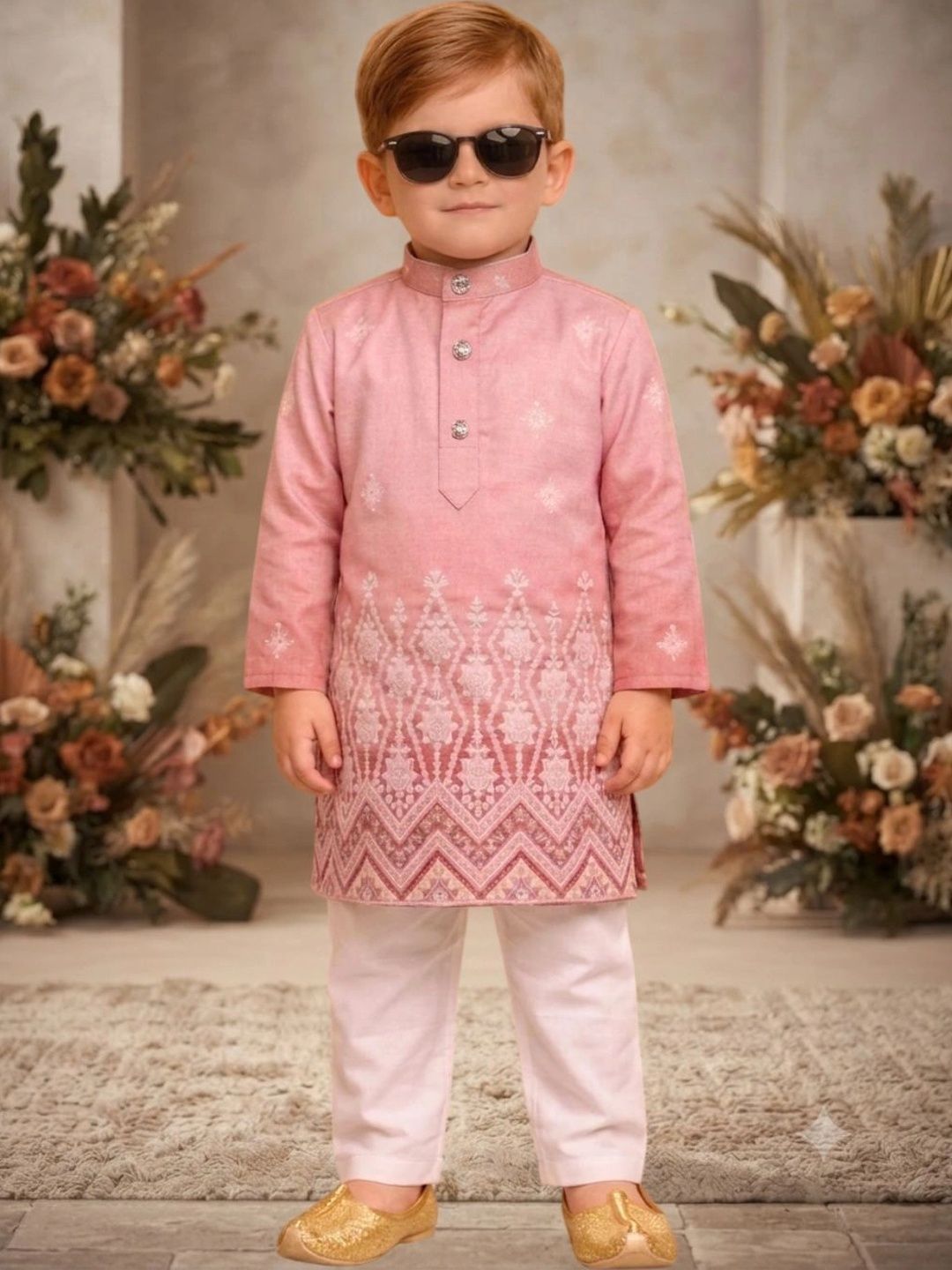 FASHION GRAB Boys Ethnic Motifs Embroidered Regular Thread Work Kurta with Trousers-picture-18