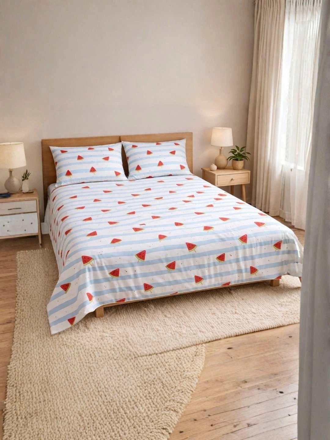 HABOOO Blue & Red 144 TC Bedsheet with 2 Pillow Covers-picture-41