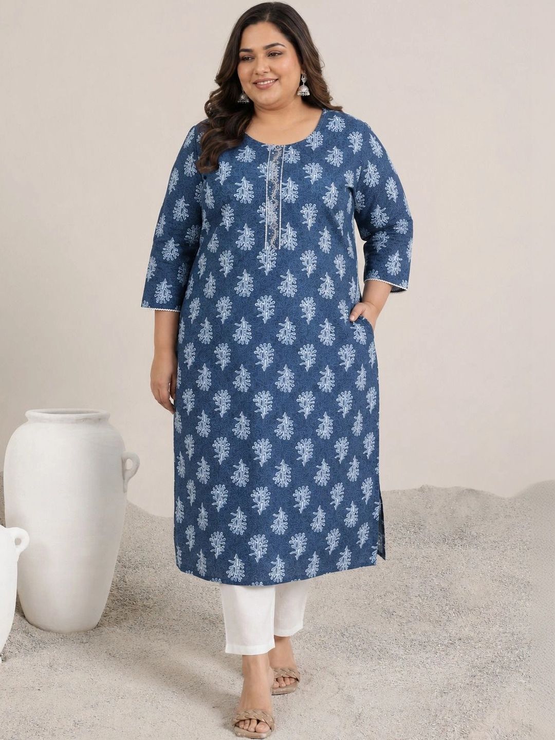 EXTRA LOVE BY LIBAS Women Ethnic Motifs Printed Thread Work Indie Prints Kurta-image-46