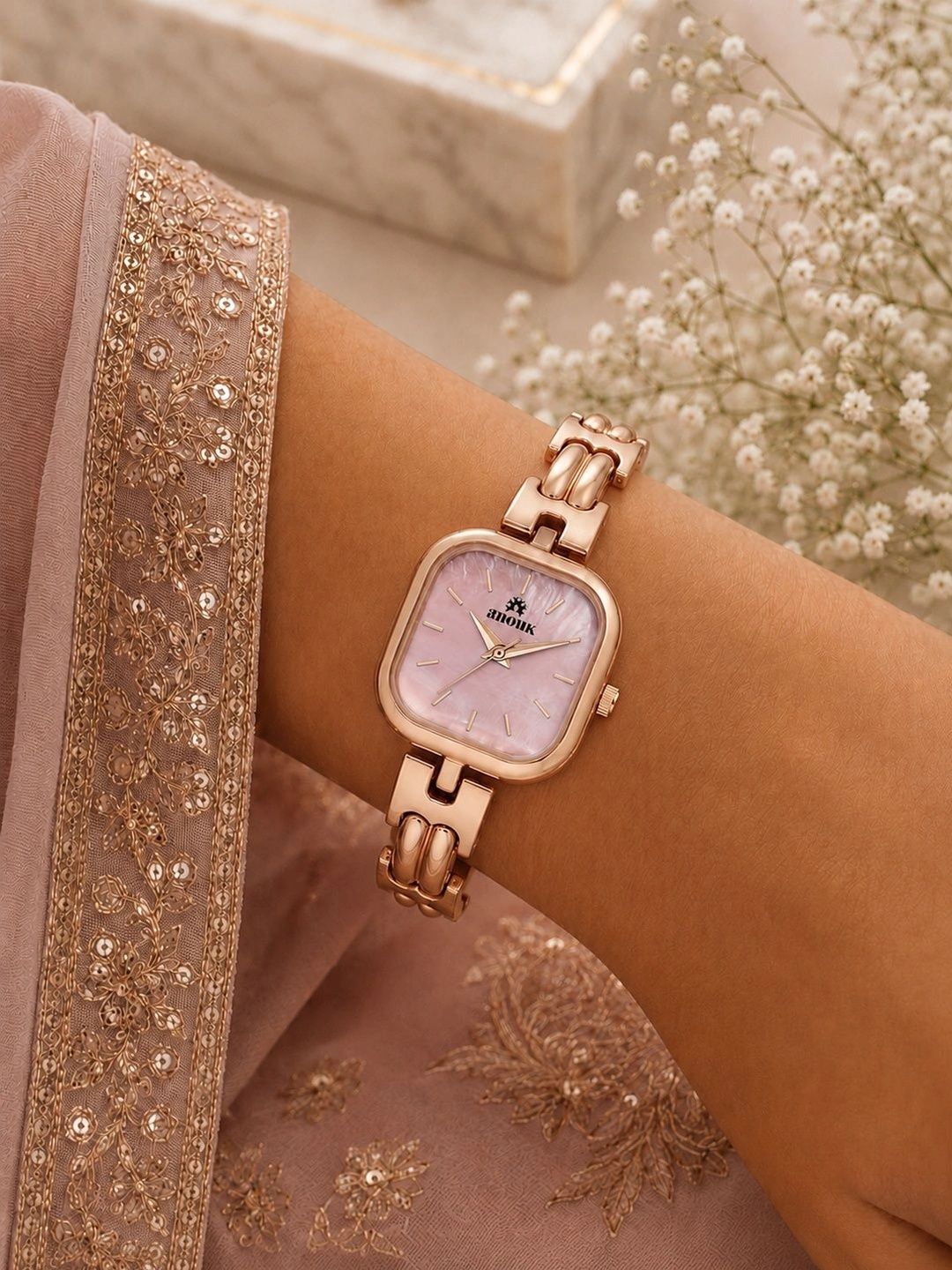 Anouk Women Brass Mother of Pearl Dial & Bracelet Style Straps Analogue Watch ANW-054-PK-picture-28