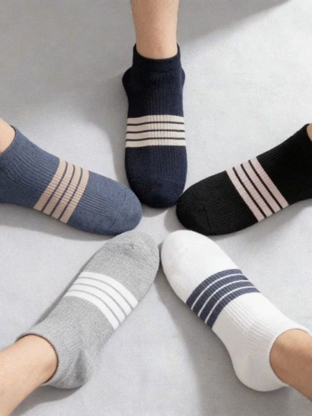 BEAR&BEYOND Men Pack of 5 Cotton Assorted Striped Ankle Length Socks-picture-17