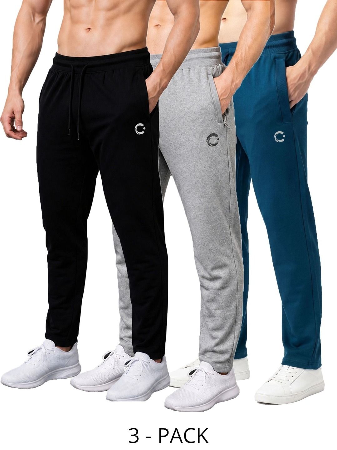 T.T. Men Pack of 3 Regular Fit Brand Logo Dri-FIT Training Track Pants-picture-19
