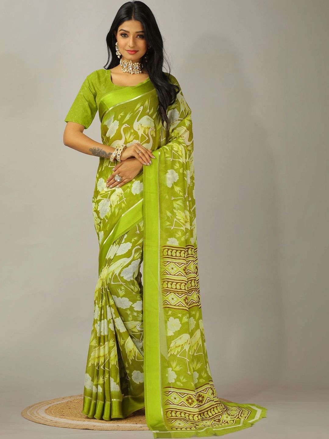 KANURIKAA Paisley Poly Chiffon Ikat Saree-image-5