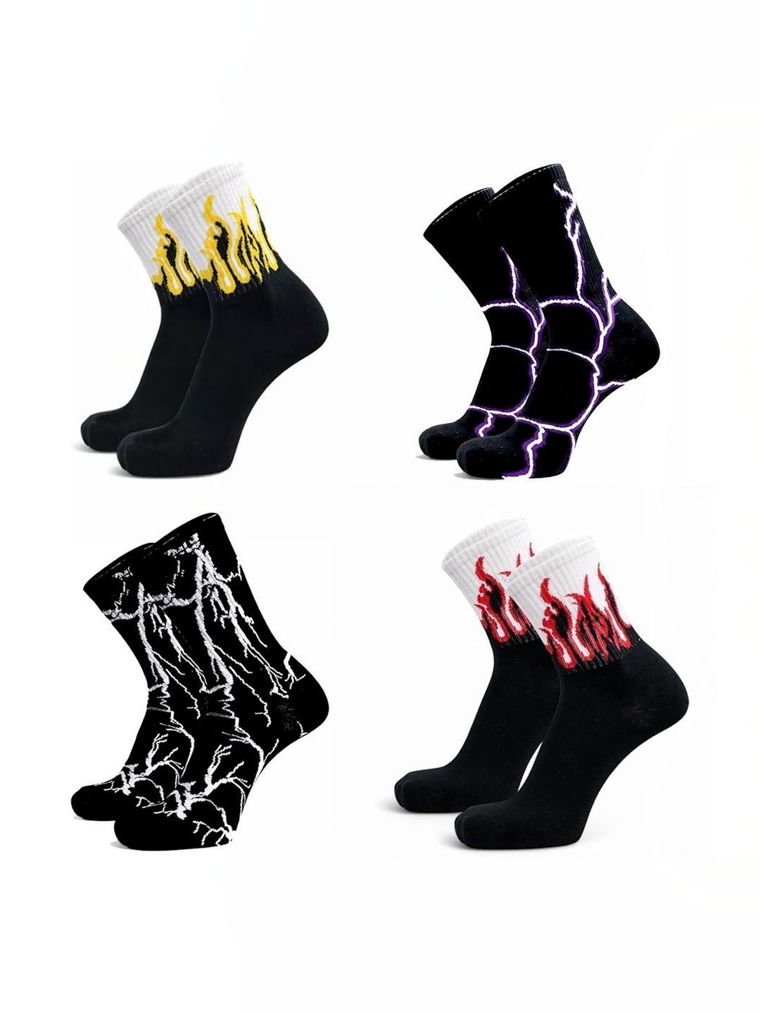 BEAR&BEYOND Men Pack of 4 Cotton Assorted Patterned Calf Length Socks-picture-56