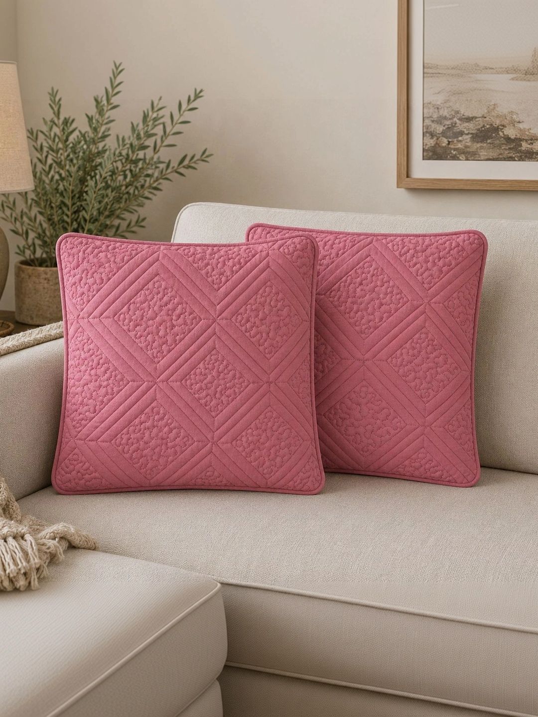 Quirky Home 2 Pieces Red Pure Cotton Square Cushions-picture-10