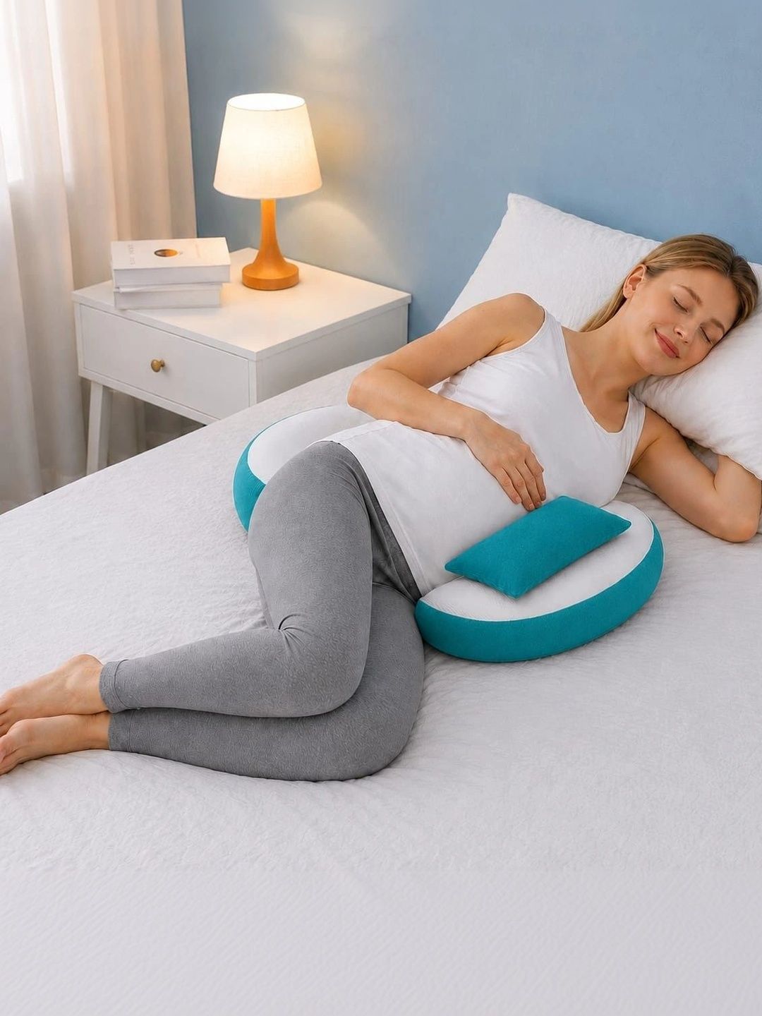 VRINDAKUL Blue Polyester Maternity Pillow-image-0