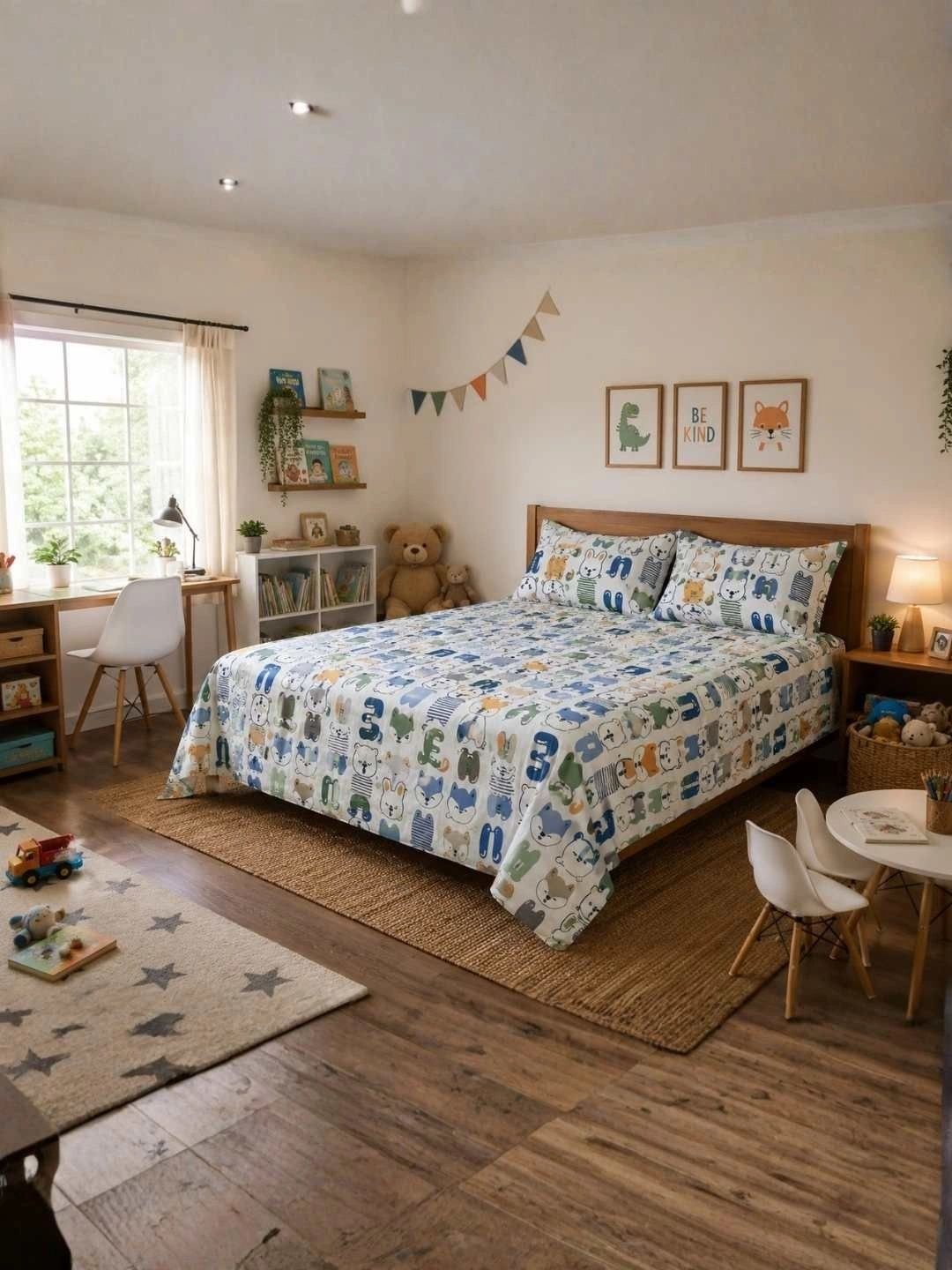 HABOOO Multicoloured & Blue 144 TC Bedsheet with 2 Pillow Covers-picture-56