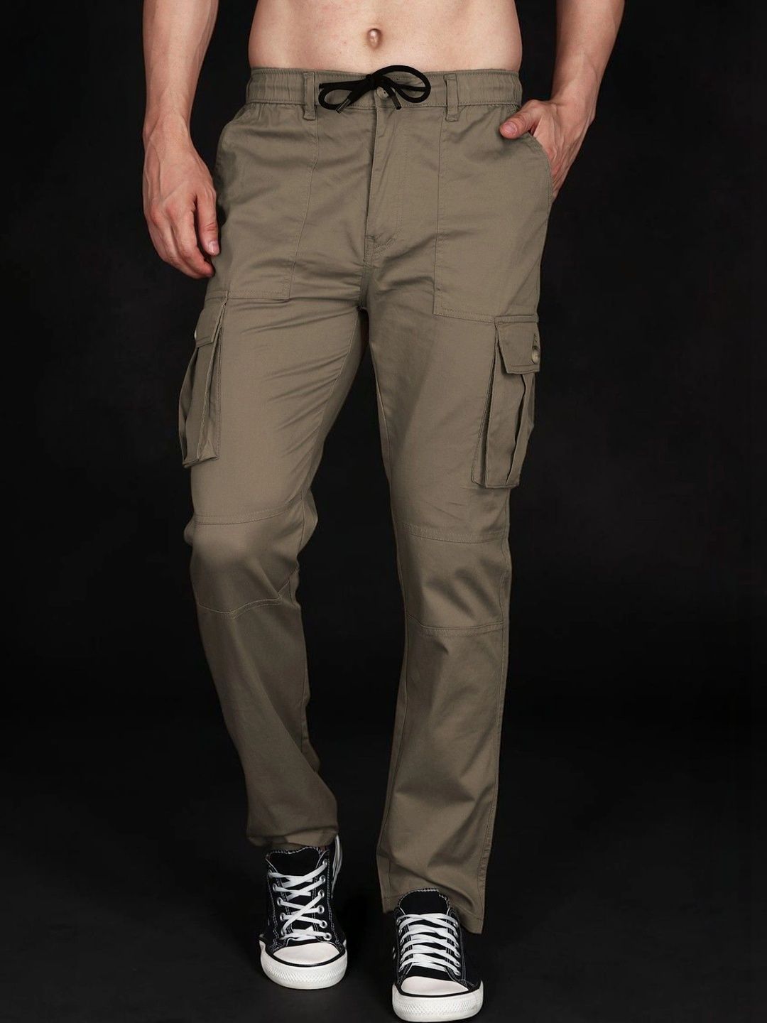 Mast & Harbour Men Relaxed Straight Leg Easy Wash Cargos Trousers-picture-53