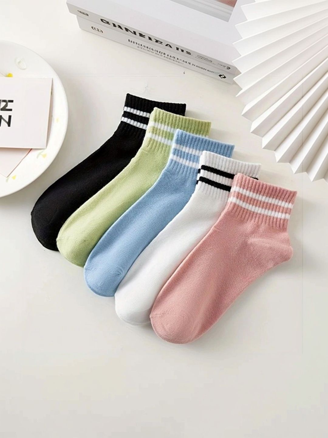 BEAR&BEYOND Men Pack of 5 Cotton Assorted Striped Ankle Length Socks-picture-24