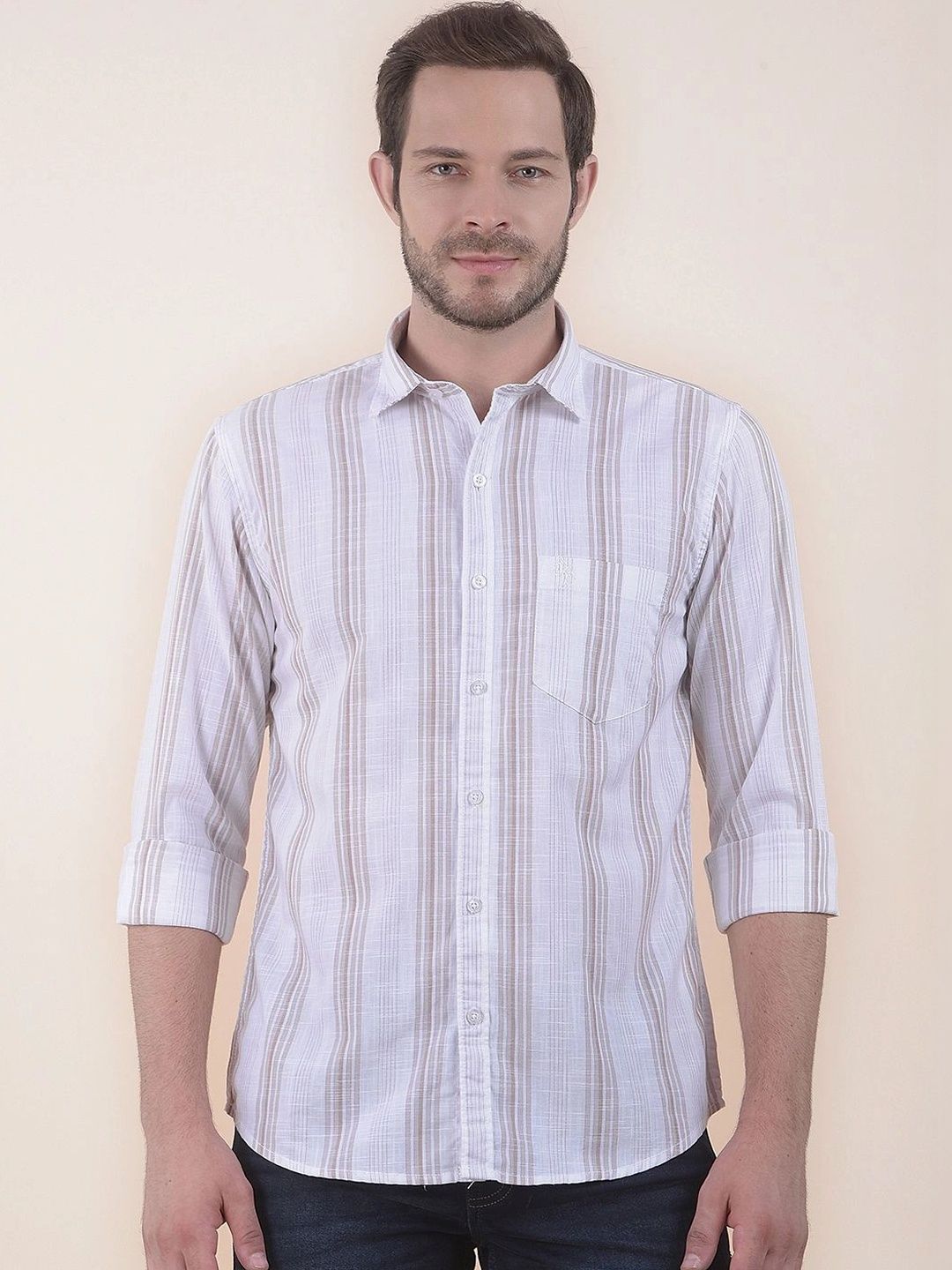 Cantabil Men Slim Fit Striped Casual Shirt-image-4