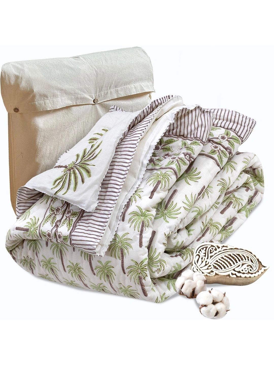 TOAI Green & Brown Floral Heavy Winter 500 GSM Quilt-image-47