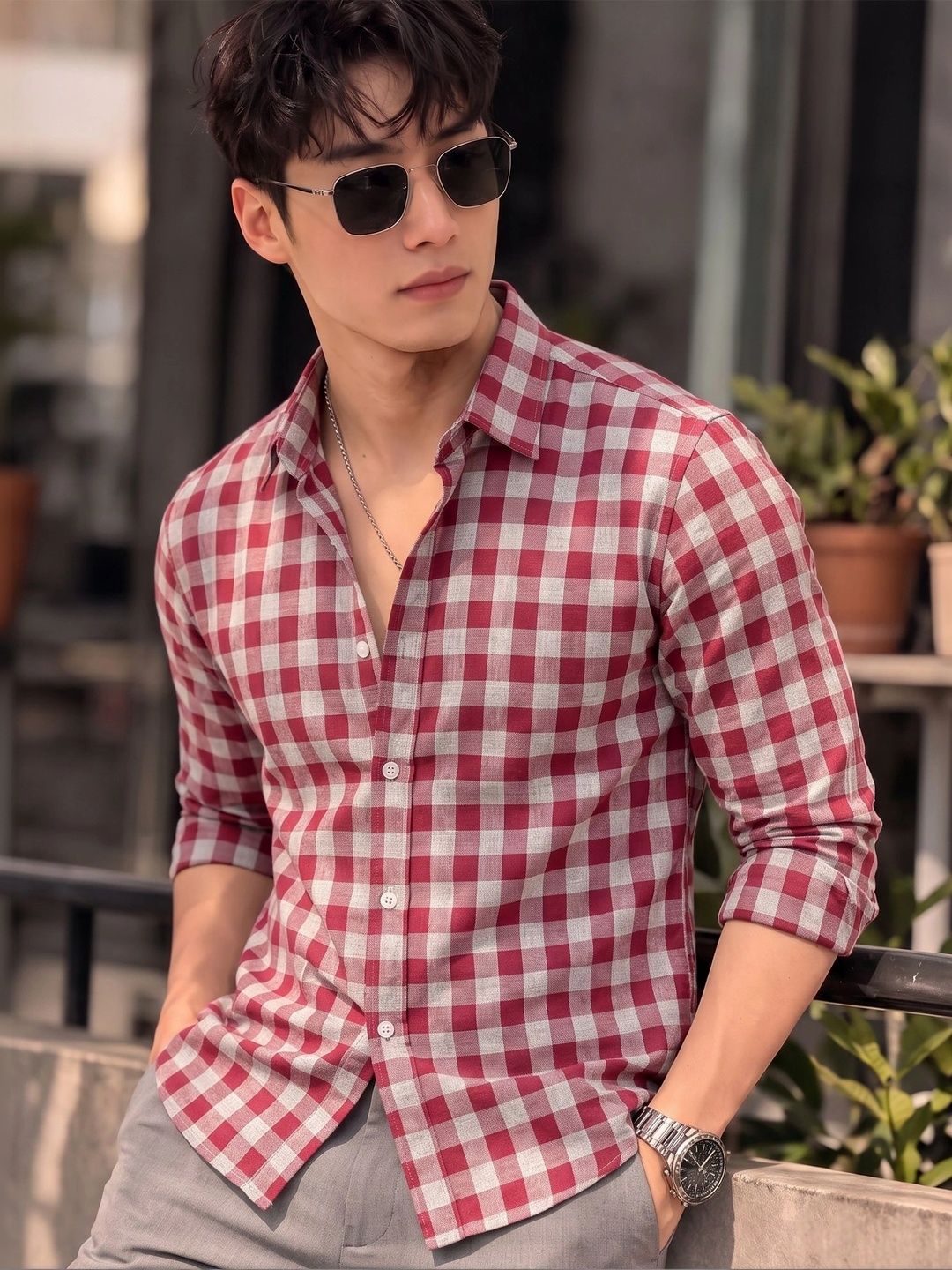 Nat Jastica Men Comfort Gingham Checks Checked Casual Shirt-picture-28