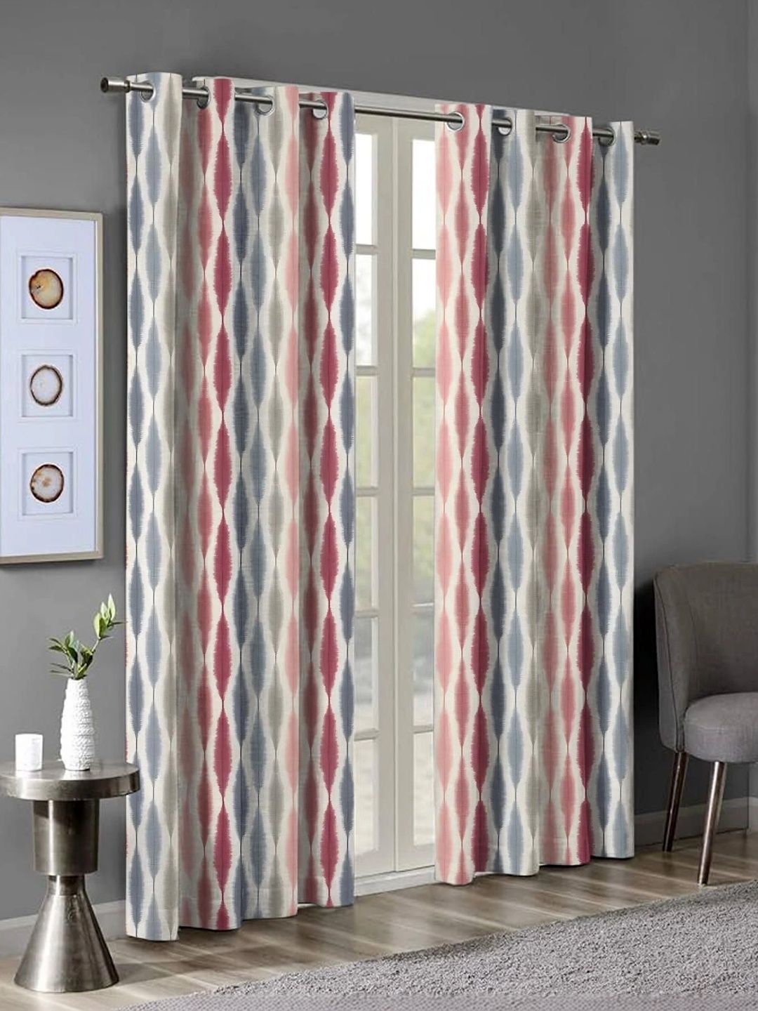 Myntra Elegant Homes Set of 2 Geometric Black Out Door Curtain-image-41