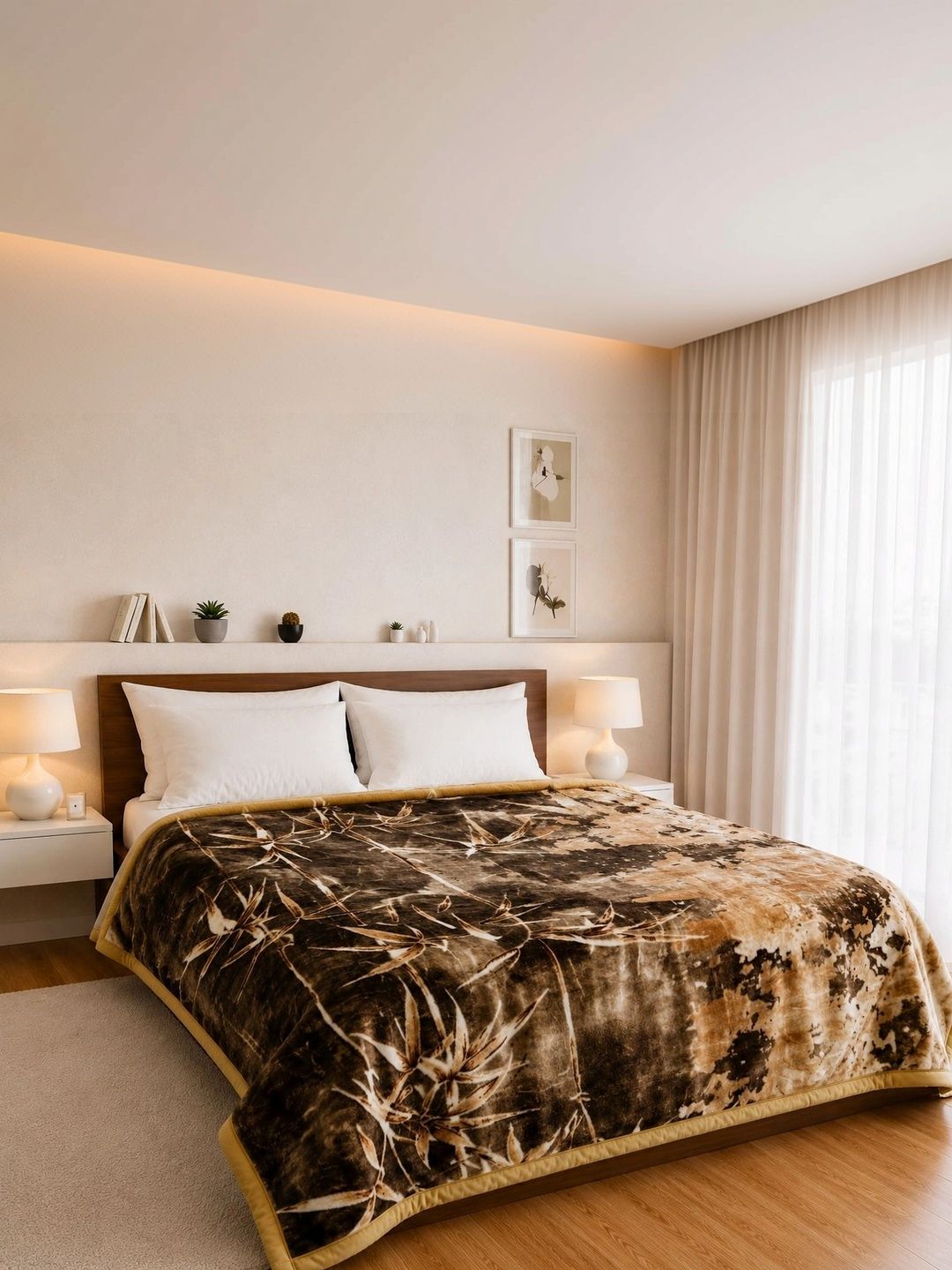 Signature Gold-Toned & Brown Floral Heavy Winter Blanket-image-9