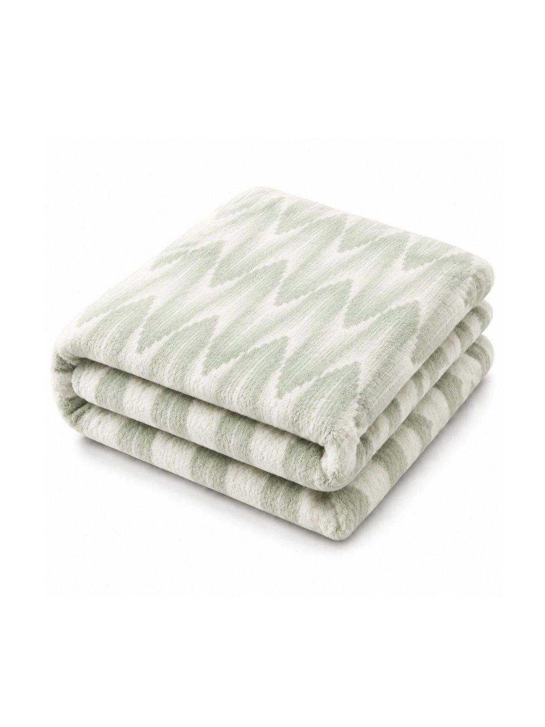 Nivasam Green & Off White Geometric Fleece AC Room 300 GSM Blanket-image-12