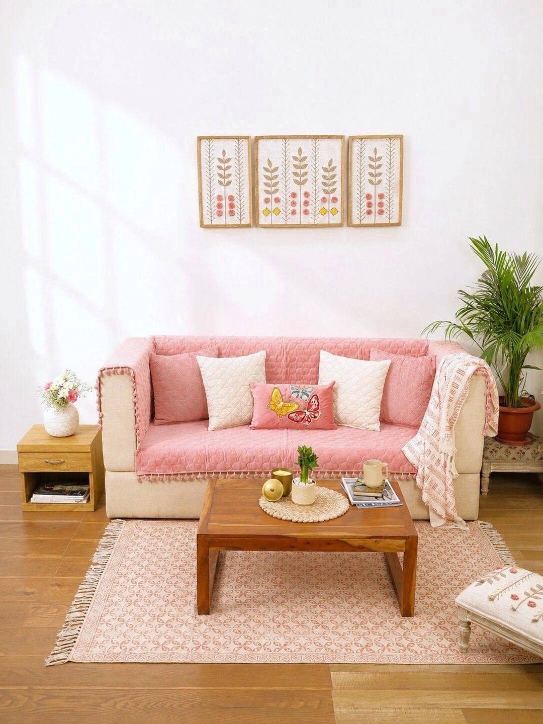 eyda Pink Embroidered Sofa Cover With Arms-picture-55