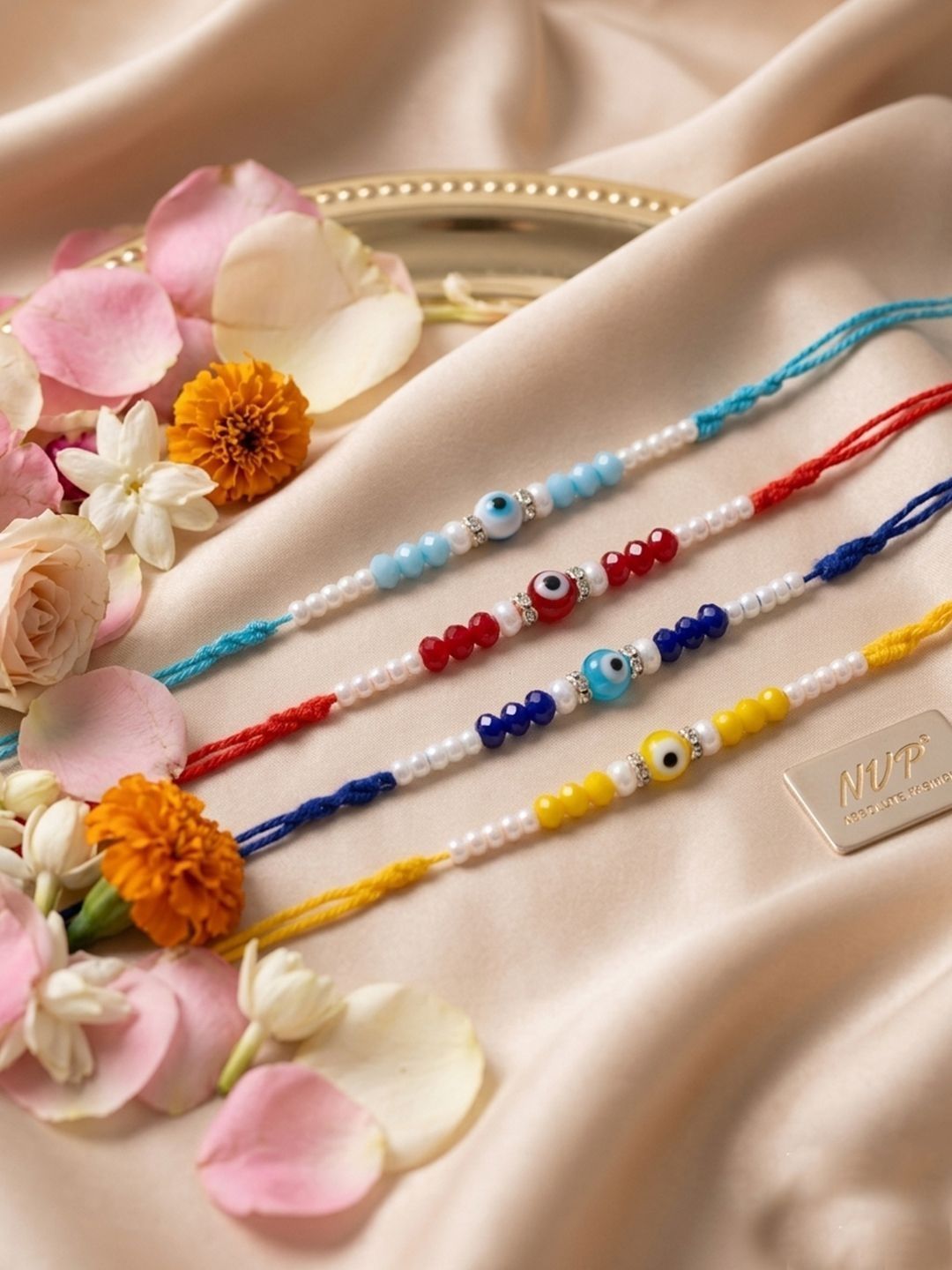 SZN Set Of 4 Multicolor Evil Eye Thread Rakhi With Roli Chawal Chandan Mishri-image-22