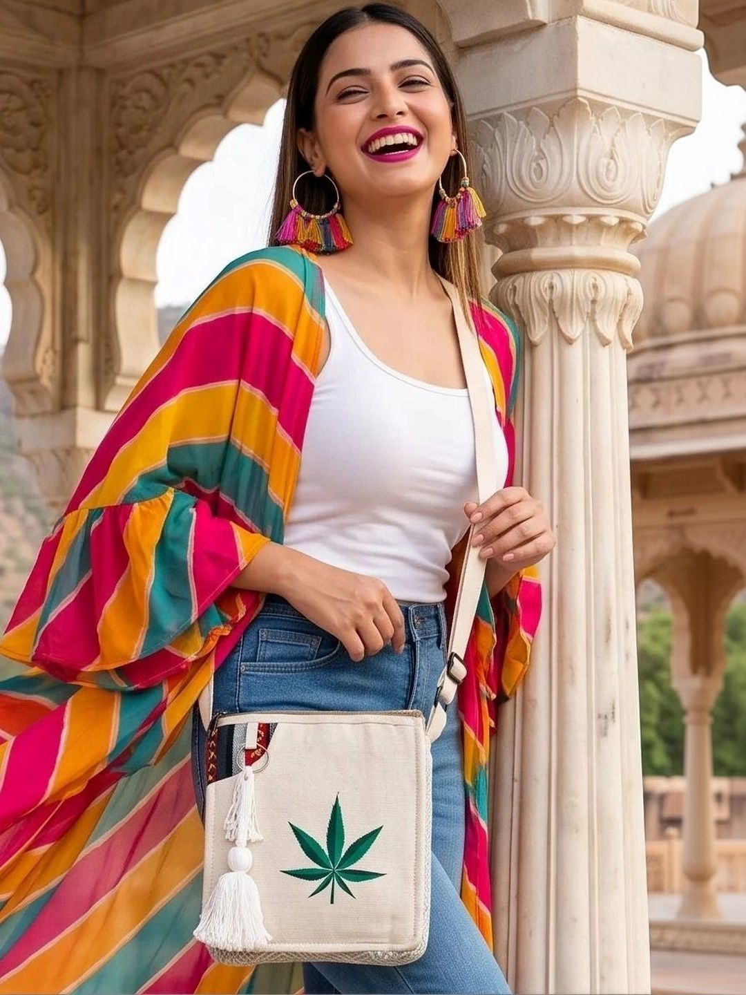 Monamaar Printed Sling Bag with Tasselled-picture-26