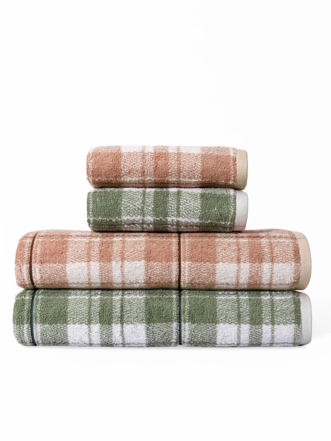RANGOLI Peach-Coloured & Green 4 Piece Cotton 520 GSM Towel Set-picture-14