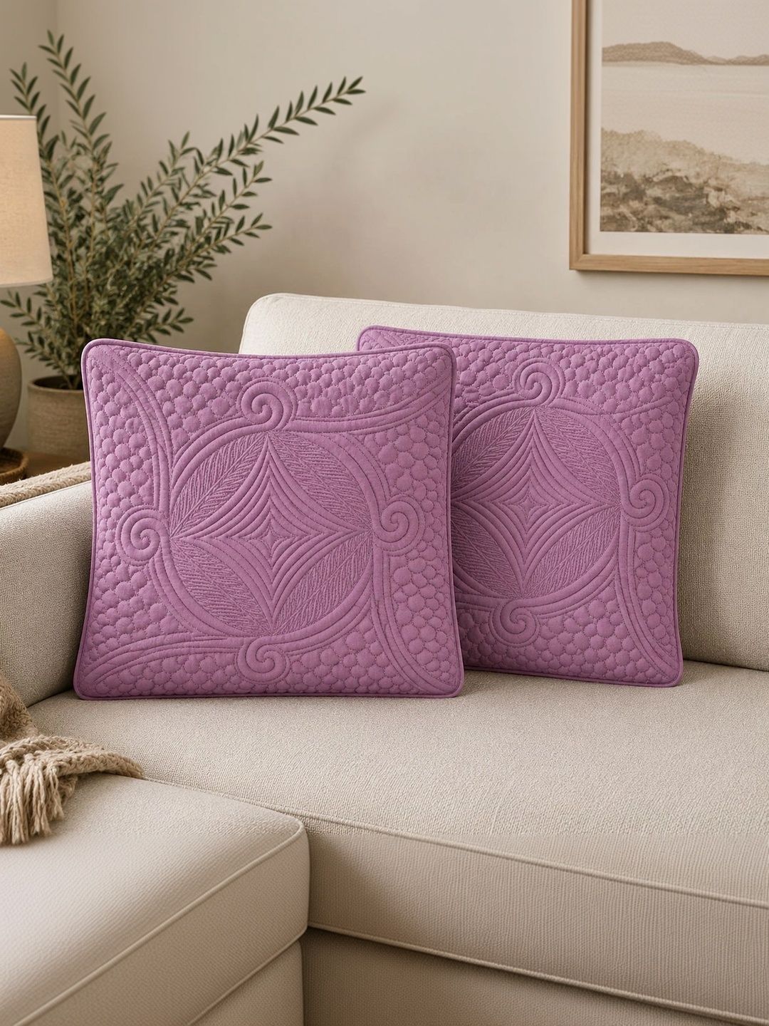 Quirky Home 2 Pieces Pink Pure Cotton Square Cushions-picture-30