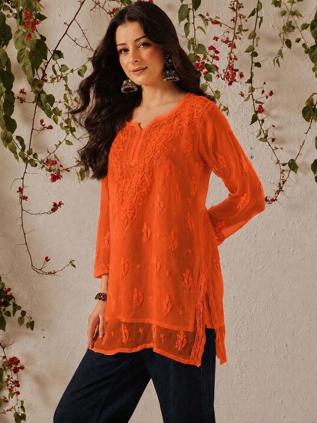 ADA Ethnic Motifs Embroidered Chikankari Chikankari Kurti-picture-56