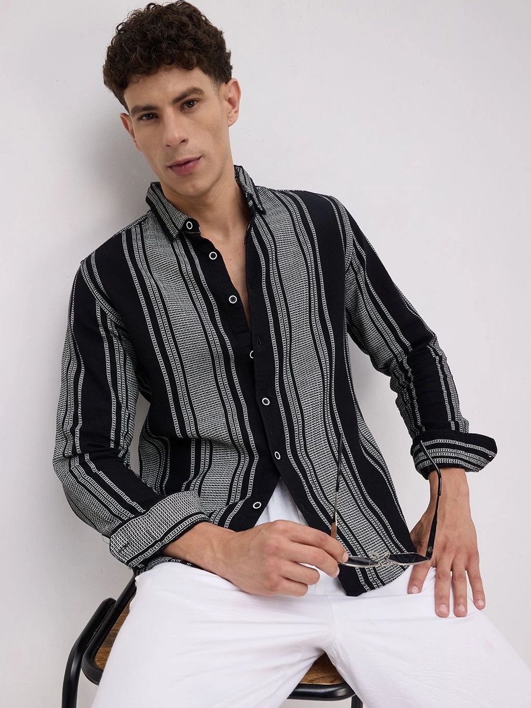 VASTRADO Men Classic Slim Fit Striped Casual Shirt-image-24