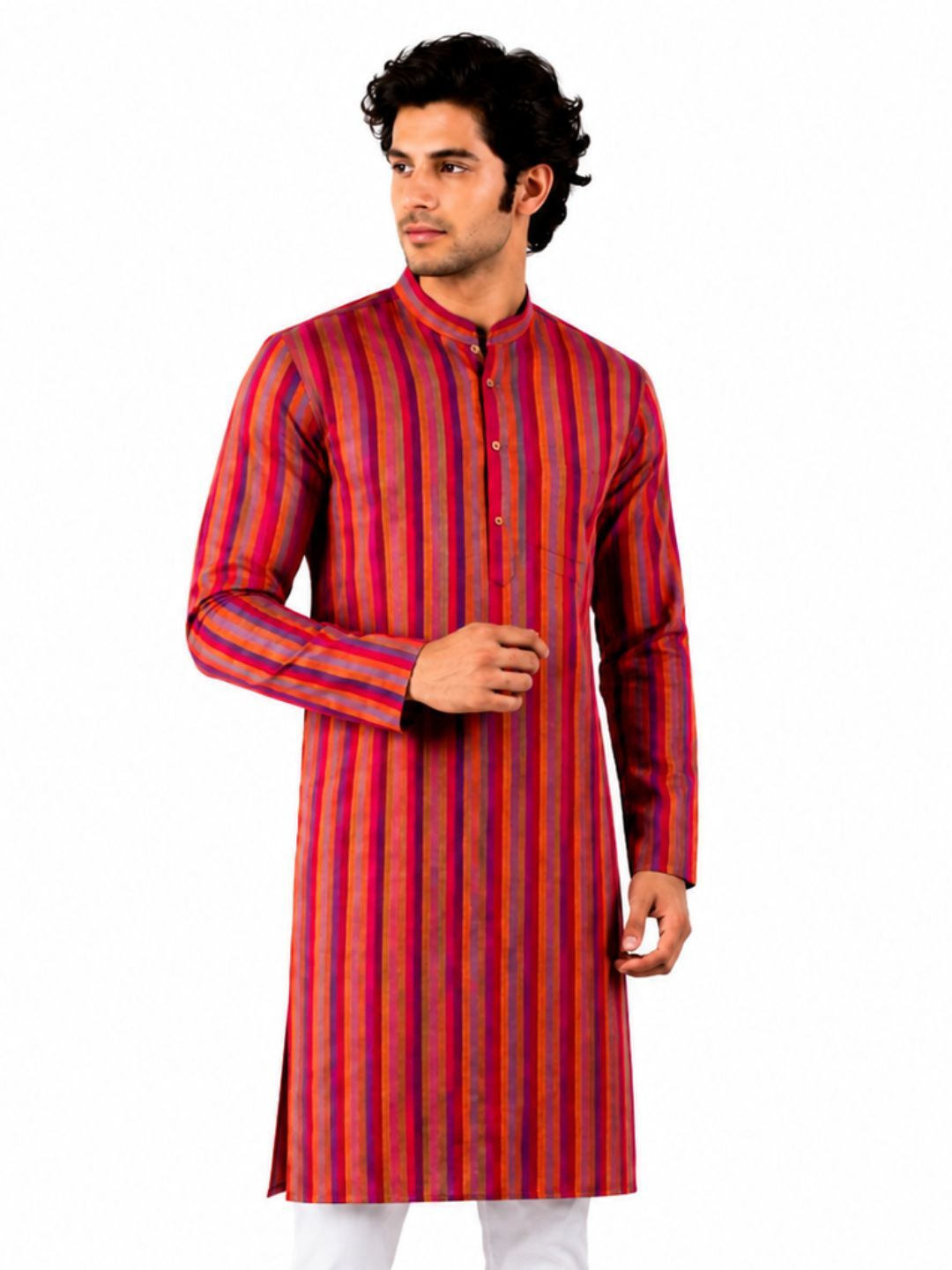 Ethazh Men Striped Mandarin Collar Cotton Casual Shirt-picture-46
