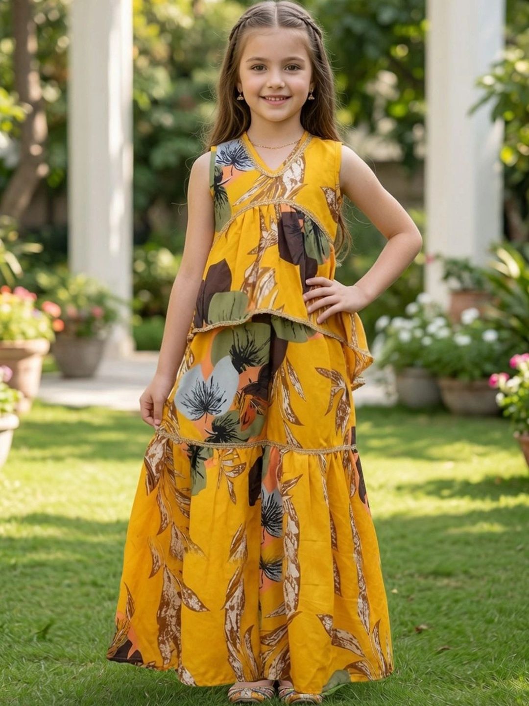 Cutiekins Girls Floral Printed Empire Top with Palazzos-picture-31