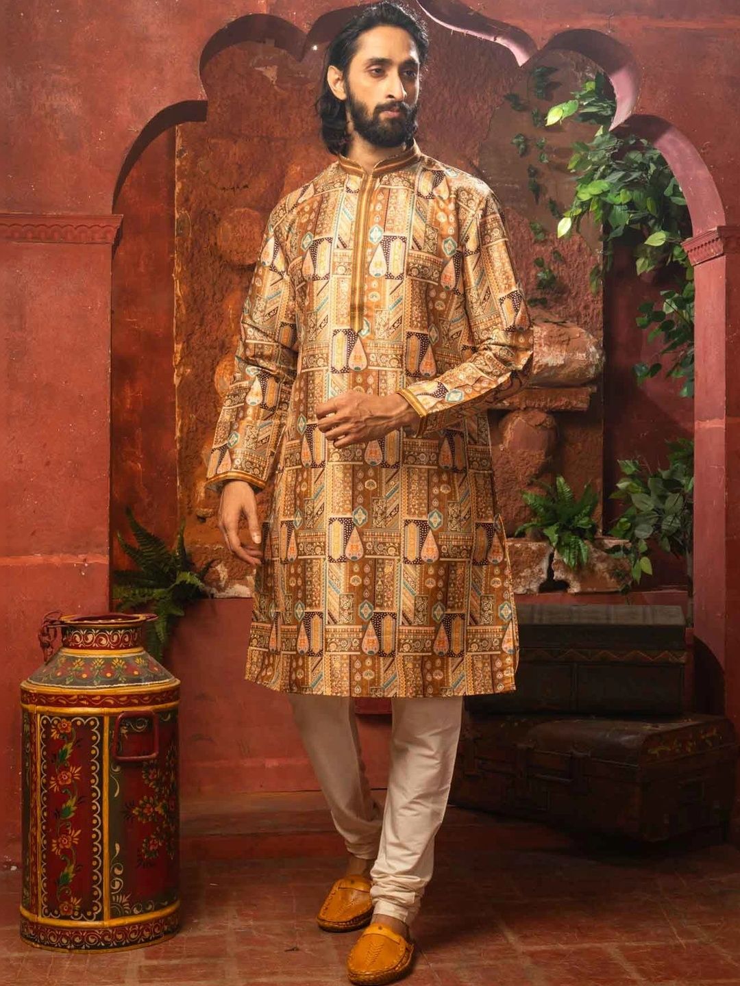 THE SHAHENSHA Men Ethnic Motifs Printed Regular Raw Silk Kurta with Pyjamas-picture-39