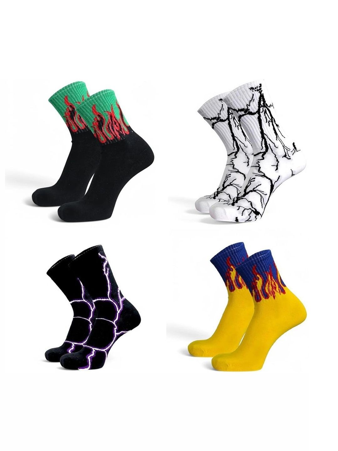 BEAR&BEYOND Men Pack of 4 Cotton Assorted Patterned Calf Length Socks-picture-46