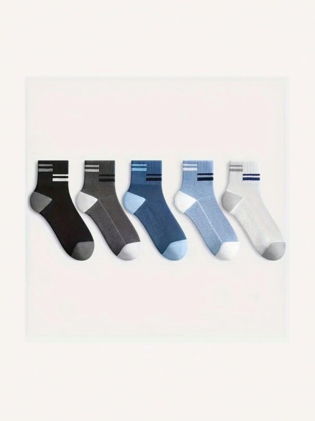 BEAR&BEYOND Men Pack of 3 Cotton Assorted Striped Above Ankle Socks-picture-46