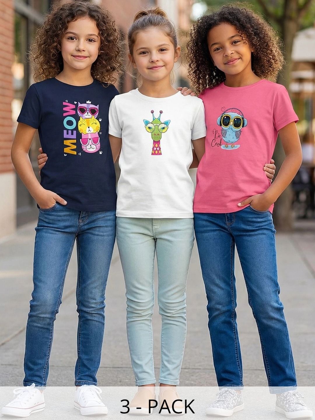 HELLCAT Girls Pack of 3 Printed Cotton T-shirts-picture-24