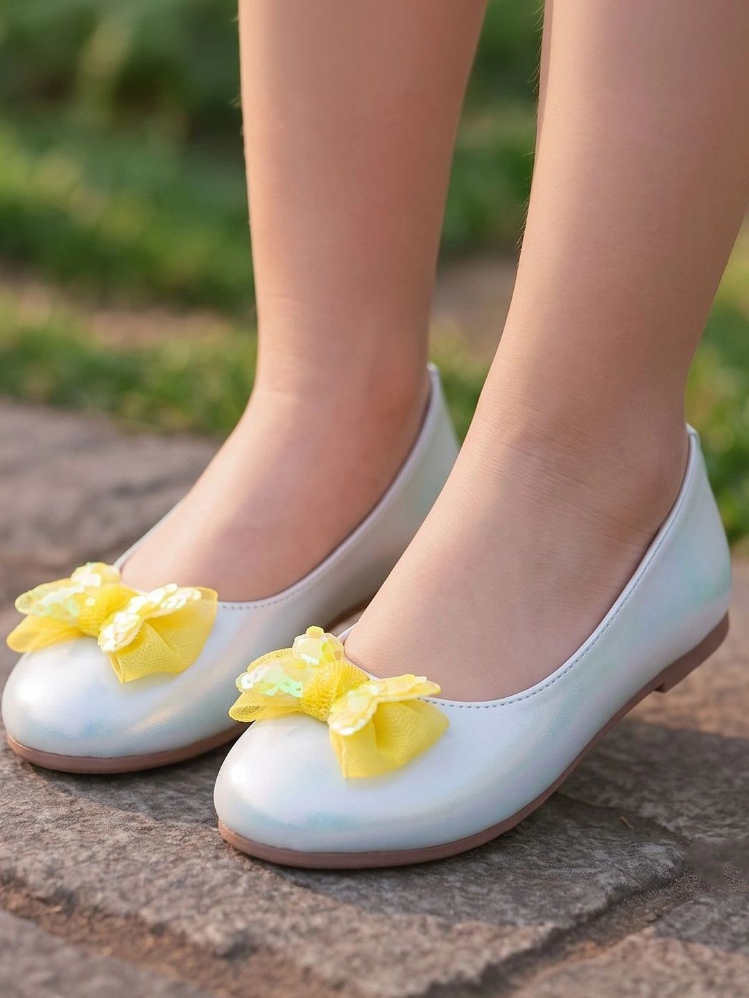 toothless Shimmer Finish Bow Detail Cushioned Ballerinas-image-36