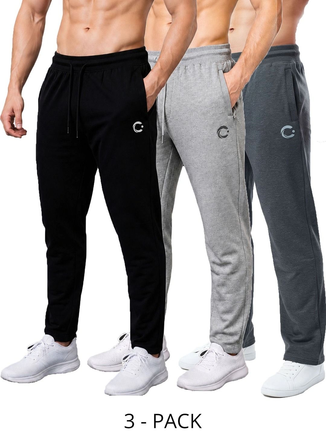 T.T. Men Pack of 3 Regular Fit Brand Logo Dri-FIT Training Track Pants-picture-18