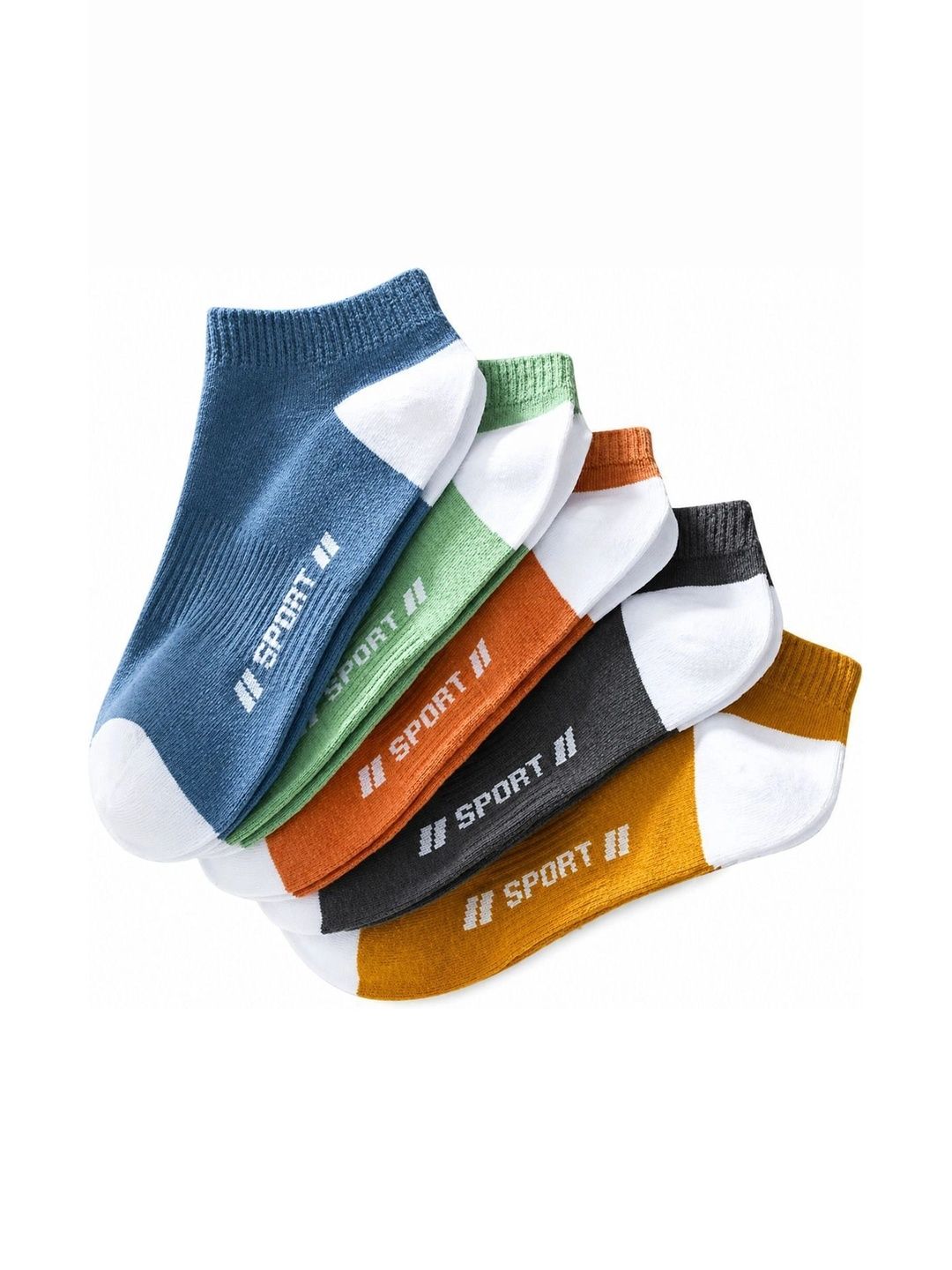 BEAR&BEYOND Men Pack of 5 Cotton Assorted Colourblocked Ankle Length Socks-picture-10