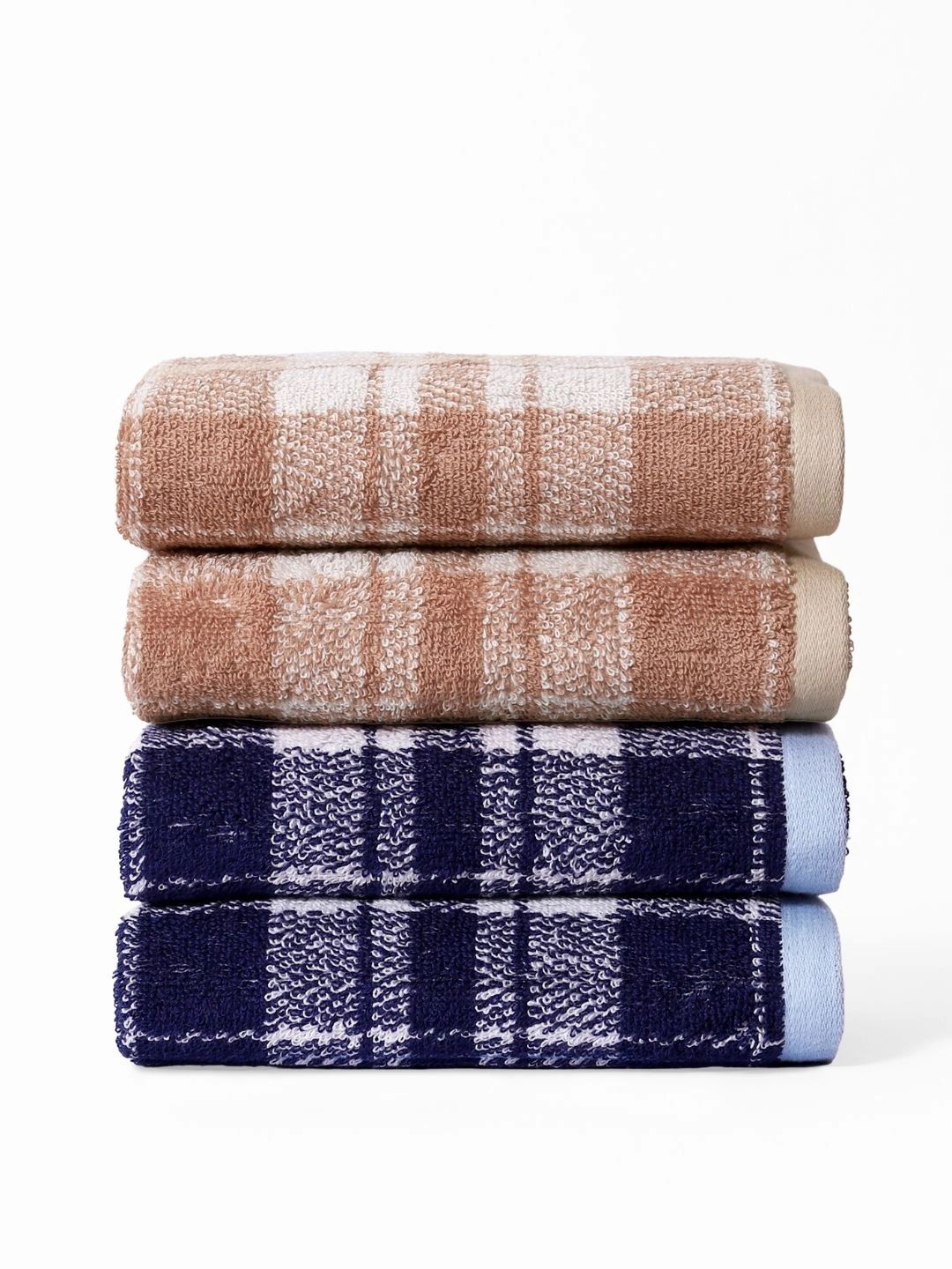 RANGOLI 4-Pcs Blue & Brown Self Design Pure Cotton Hand Towels-image-37