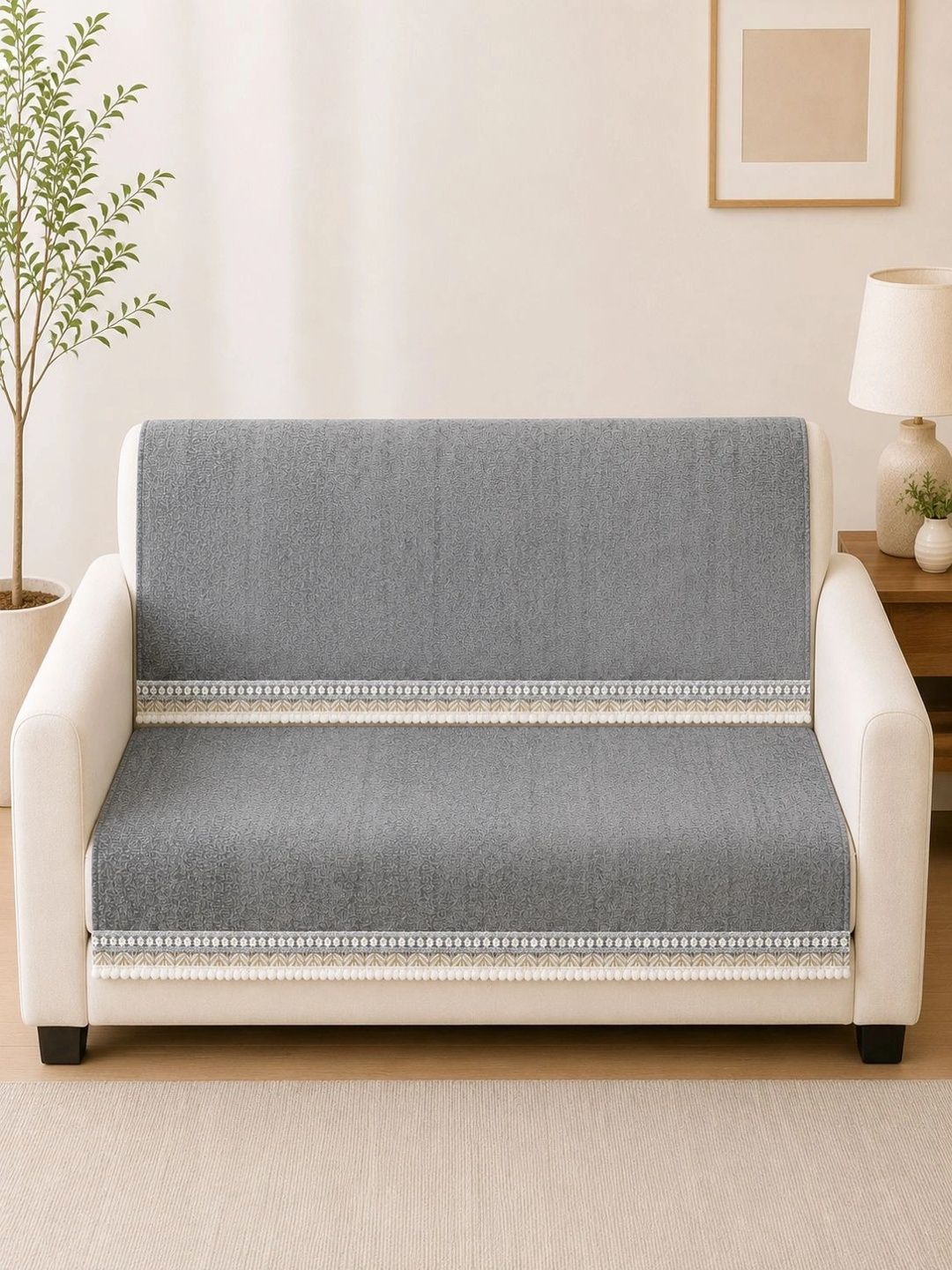 Clasiko Grey 2 Piece Sofa Cover Without Arms-picture-29