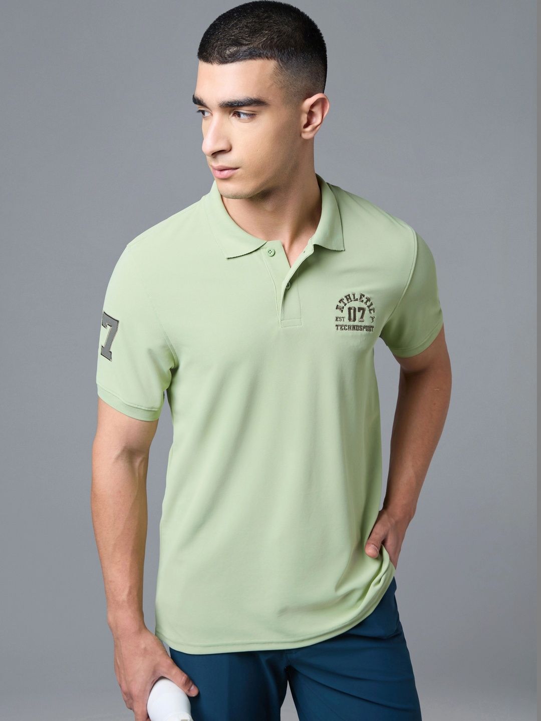 Technosport Men Typography Printed Polo Collar Slim Fit T-shirt-image-10