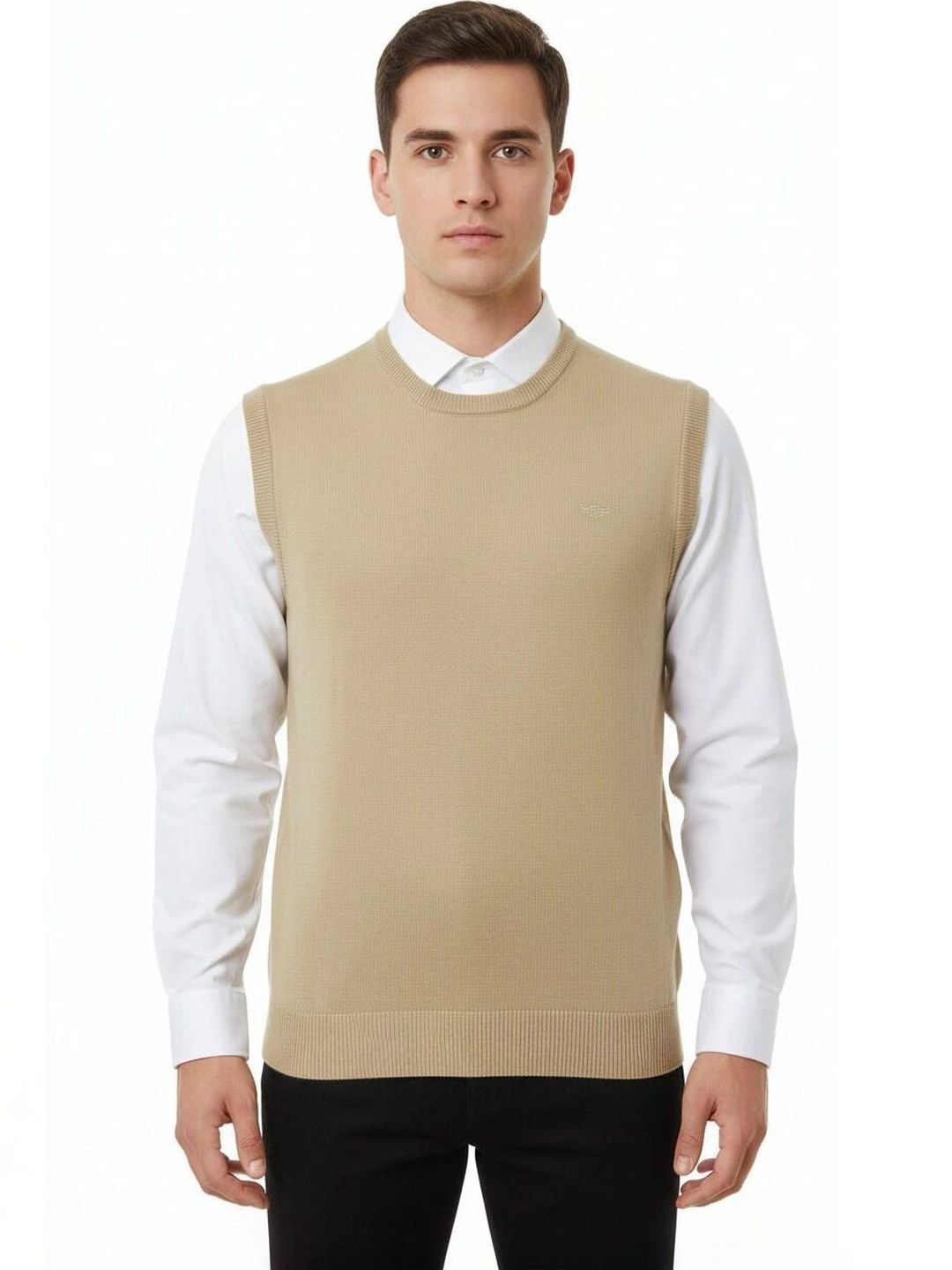 VOMAZO Round Neck Long Sleeves Woollen Sweater Vest-picture-51
