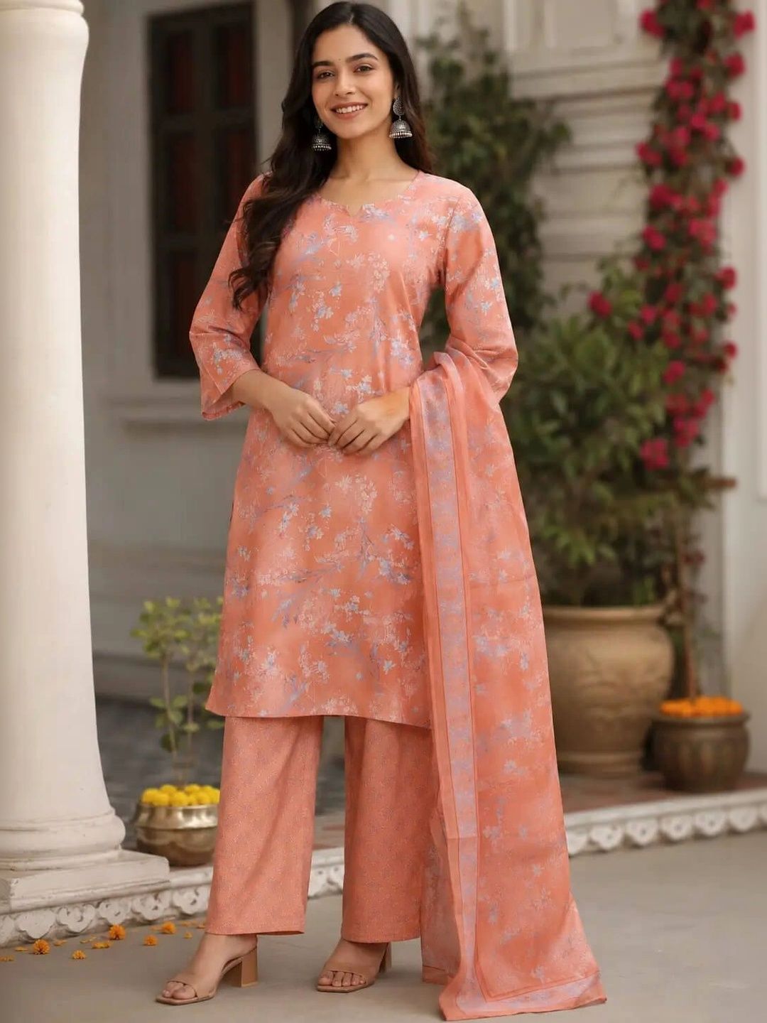 RABRIC Women Floral Printed Regular Pure Cotton Kurta with Palazzos & With Dupatta-picture-14