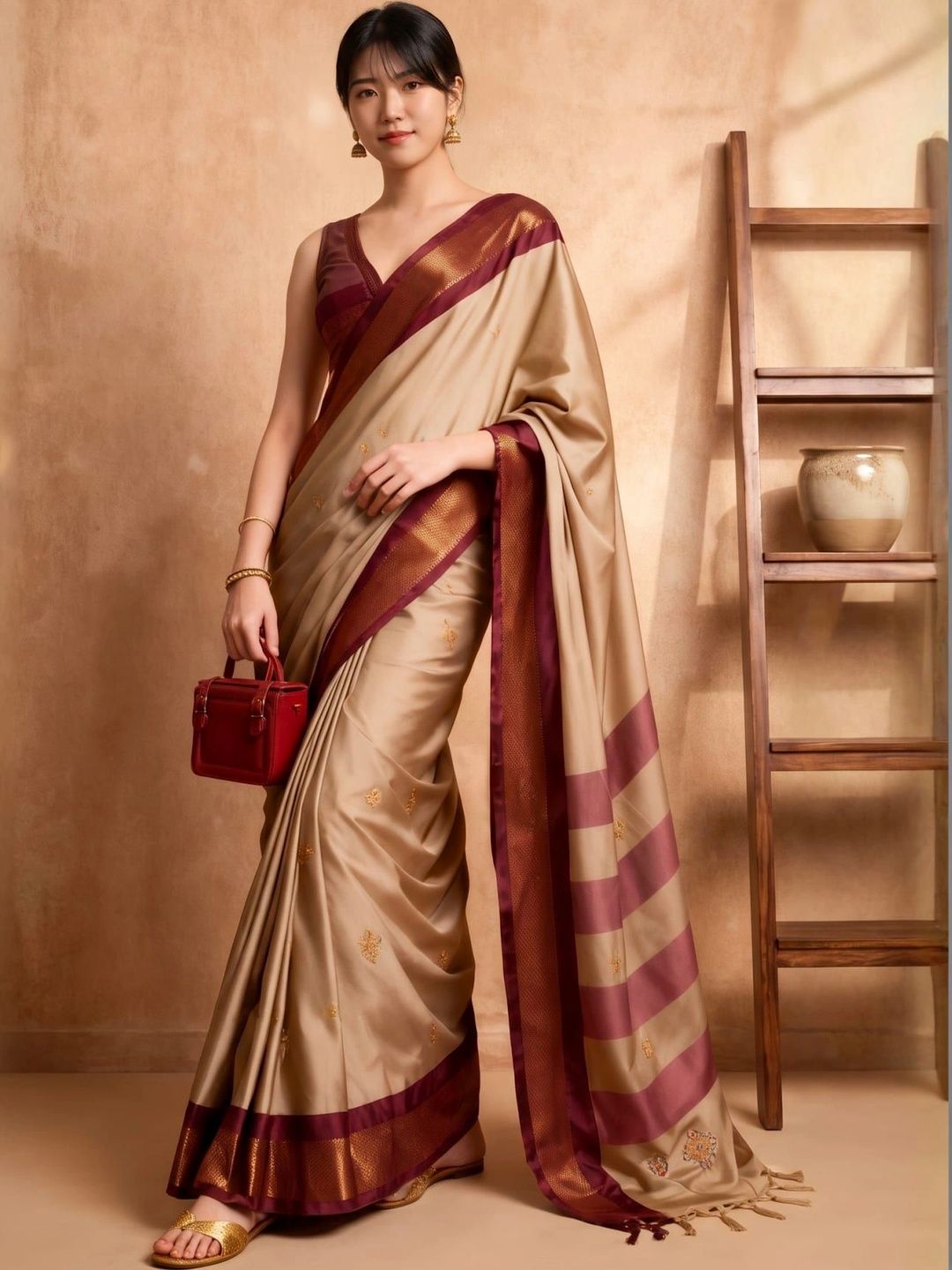 Anouk Rustic Embroidered Pure Cotton Kanjeevaram Saree