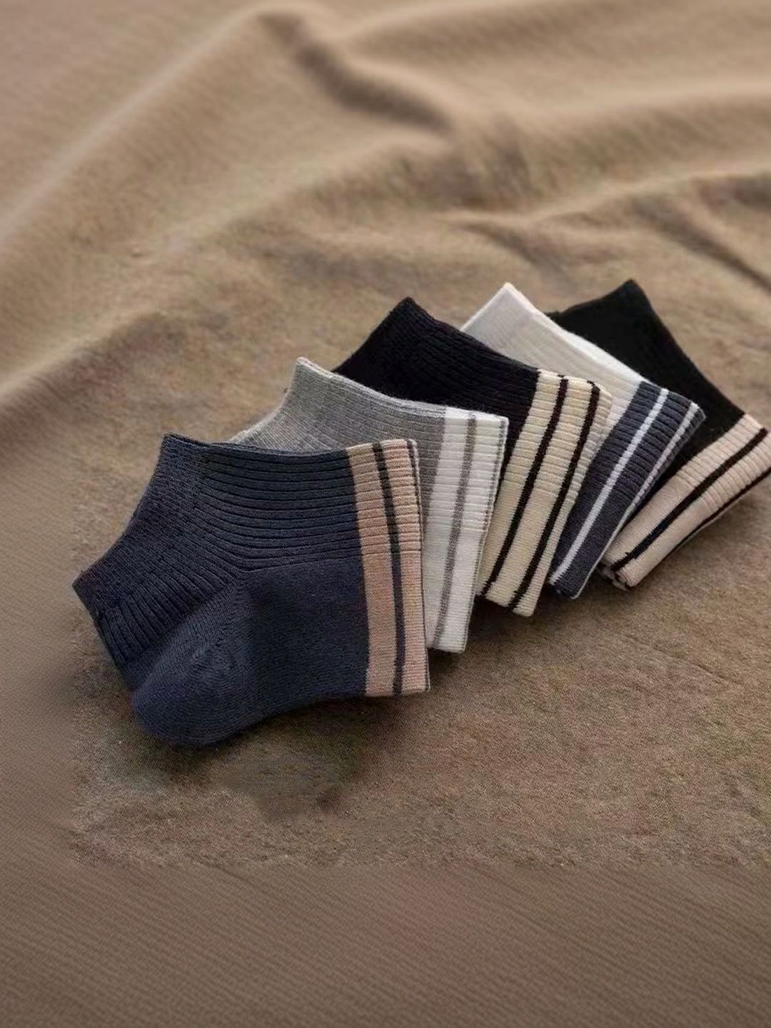 BEAR&BEYOND Men Pack of 5 Cotton Assorted Striped Ankle Length Socks-picture-57