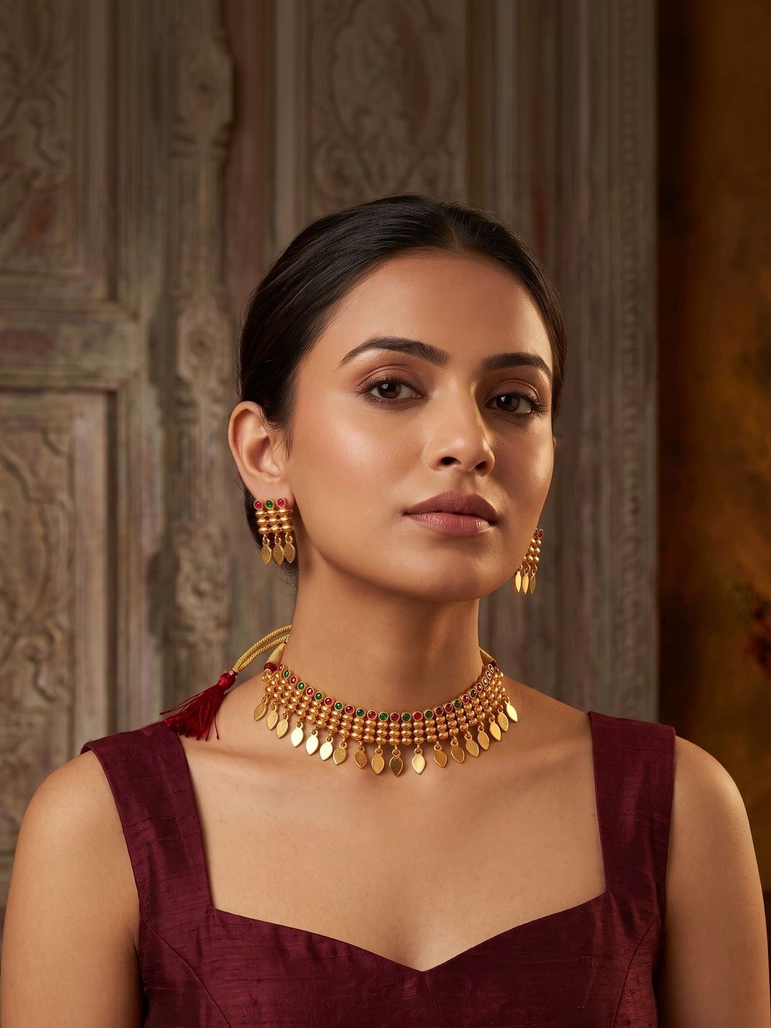 LAFORWORD Gold-Plated Antique Beaded Necklace and Earrings-picture-18