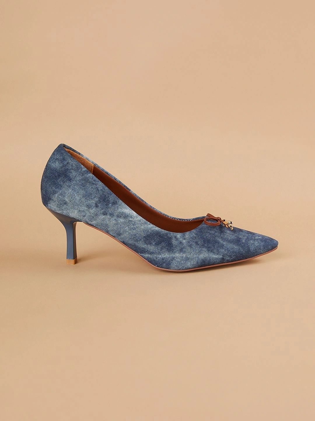 Ginger by Lifestyle Textured PU Slim Heeled Pumps with Bows-picture-34