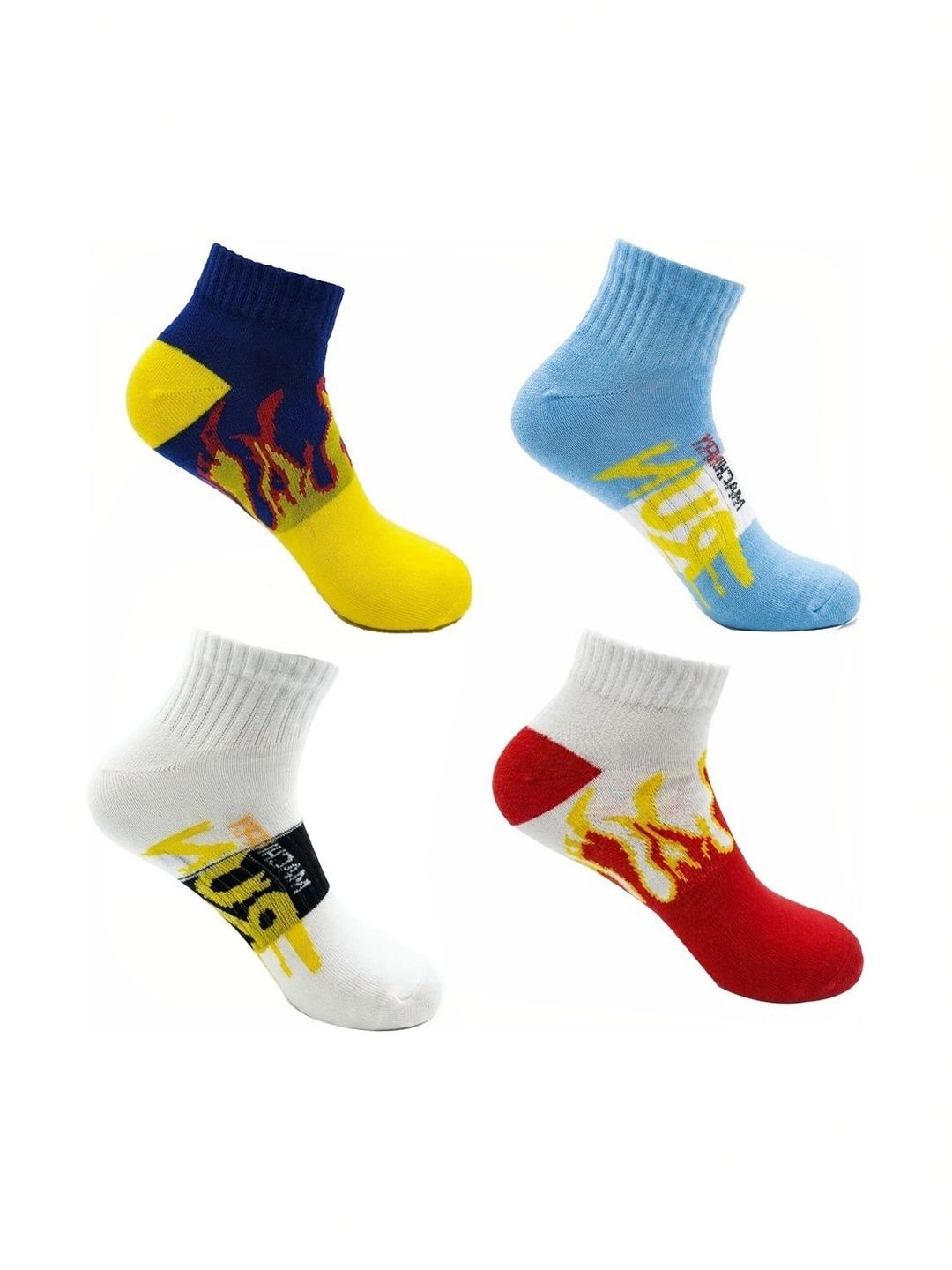 BEAR&BEYOND Men Pack of 4 Cotton Assorted Patterned Ankle Length Socks-picture-11