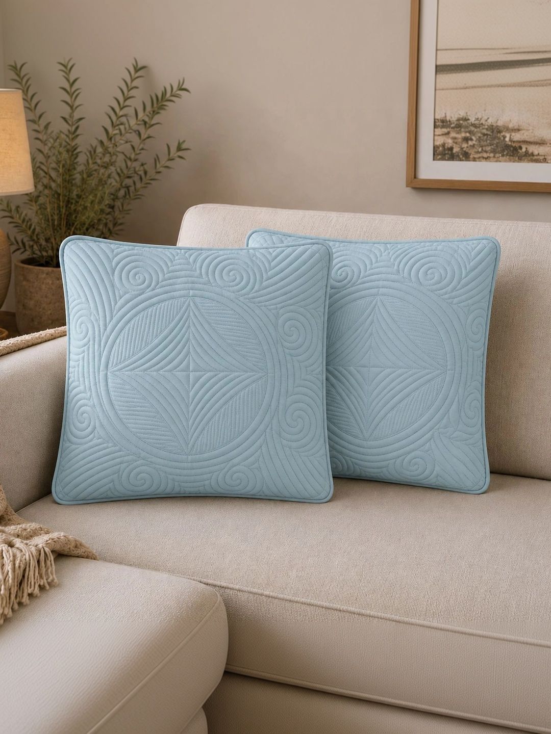 Quirky Home 2 Pieces Blue Pure Cotton Square Cushions-image-29